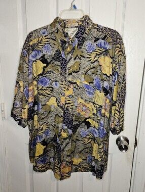 Vintage Goouch Shirt Mens Size XL Abstract Rayon Button Up Short Sleeve - Napal